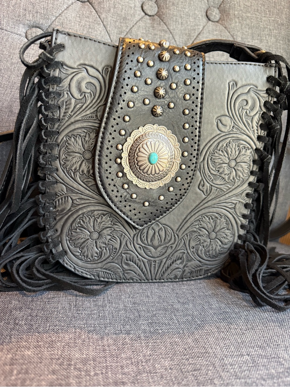 Montana West Leather Fringe Crossbody Western Boho Turquoise Purse NFR Nashville